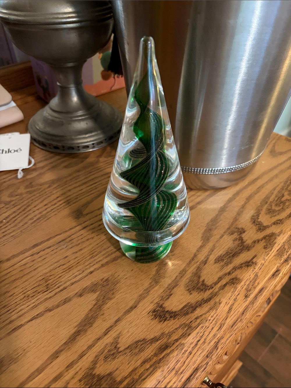 Murano Green and Clear Glass Tree Sculpture